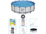 Piscina Bestway Round Steel Pro Max - 457 X 122 Cm - Grigio - Compresa Pompa - Scala - Copertura Pacchetto Manutenzione - Filtro - Kit Pulizia