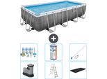 Piscina Rettangolare Power Steel Bestway - Stampa Rattan - 549 X 274 X 122 - Inclusa Pompa - Scaletta - Copertura Pacchetto Manutenzione - Filtro - Kit Pulizia