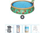Piscina Gonfiabile Rotonda Bestway Ad Ambientazione Rapida - Paradise Print - 457 X 84 Cm - Inclusa Pompa - Filtro - Cloro - Scaletta