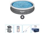 Piscina Gonfiabile Rotonda Bestway - Stampa Rattan - 366 X 76 Cm - Inclusa Pompa - Filtro - Kit Di Pulizia - Tenda Da Sole