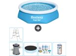 Piscina Gonfiabile Rotonda Bestway Ad Ambientazione Rapida - 244 X 61 Cm - Blu - Inclusa Copertura Della Pompa - Pacchetto Di Manutenzione - Filtro - Scaletta