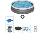 Piscina Gonfiabile Rotonda Bestway A Presa Rapida - Stampa Rattan - 366 X 76 Cm - Inclusa Copertura Della Pompa - Pacchetto Manutenzione - Filtro - Telo Di Protezione
