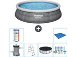 Piscina Gonfiabile Rotonda Bestway Fast-Set - Stampa Rattan - 457 X 107 Cm - Inclusa Pompa - Copertura Della Scala - Pacchetto Manutenzione - Filtro - Telo Di Fondo