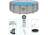 Piscina Bestway Round Steel Pro Max - Stampa Su Pietra - 488 X 122 Cm - Inclusa Pompa - Scala - Copertura Pacchetto Manutenzione - Filtro - Kit Pulizia
