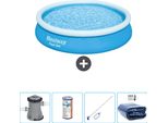 Piscina Gonfiabile Rotonda Bestway Ad Ambientazione Rapida - 366 X 76 Cm - Blu - Inclusa Pompa, Filtro, Kit Di Pulizia E Tenda Da Sole