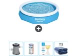 Piscina Gonfiabile Rotonda Bestway Fast-Set - 305 X 66 Cm - Blu - Inclusa Pompa - Filtro - Strisce Reattive - Tenda Da Sole