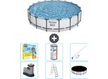 Piscina Bestway Round Steel Pro Max - 549 X 122 Cm - Grigio - Compresa Pompa - Scala - Copertura Pacchetto Manutenzione - Filtro - Kit Pulizia