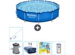 Piscina Bestway Round Steel Pro - 366 X 76 Cm - Blu - Pompa Inclusa - Tenda - Pacchetto Manutenzione - Filtro - Kit Pulizia
