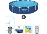 Piscina Bestway Round Steel Pro - 396 X 84 Cm - Blu - Pompa Inclusa - Tenda - Pacchetto Manutenzione - Filtro - Kit Pulizia