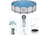 Piscina Bestway Round Steel Pro Max - 427 X 107 Cm - Grigio - Compresa Pompa - Scala - Copertura Pacchetto Manutenzione - Filtro - Kit Pulizia