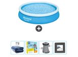 Piscina Gonfiabile Rotonda Bestway Ad Ambientazione Rapida - 366 X 76 Cm - Blu - Include Tenda Da Sole - Pacchetto Manutenzione - Pompa - Pavimento In Piastrelle