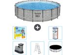 Piscina Bestway Round Steel Pro Max - Stampa Su Pietra - 549 X 122 - Inclusa Pompa - Scala - Copertura Pacchetto Manutenzione - Filtro