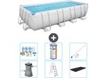Piscina Rettangolare Bestway Power Steel - 488 X 244 X 122 - Grigio, Comprensiva Di Pompa - Scaletta - Copertura Pacchetto Manutenzione - Filtro - Kit Pulizia