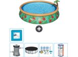 Piscina Gonfiabile Rotonda Bestway Ad Ambientazione Rapida - Paradise Print - 457 X 84 Cm - Inclusa Copertura Della Pompa - Pacchetto Manutenzione - Filtro - Piastrelle Per Il Pavimento