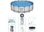 Piscina Bestway Round Steel Pro Max - 457 X 122 Cm - Grigio - Compresa Pompa - Scala - Copertura Pacchetto Manutenzione - Filtro - Kit Pulizia