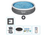 Bestway Piscina Gonfiabile Rotonda Ad Ambientazione Rapida - Stampa Rattan - 366 X 76 Cm - Inclusa Copertura Della Pompa - Pacchetto Manutenzione - Filtro - Piastrelle Per Il Pavimento