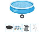 Bestway Piscina Gonfiabile Rotonda Ad Ambientazione Rapida - 366 X 76 Cm - Blu - Include Copertura - Pacchetto Manutenzione - Pompa - Scaletta