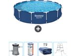Piscina Bestway Round Steel Pro - 396 X 84 Cm - Blu - Inclusa Pompa - Filtro - Tenda - Scaletta