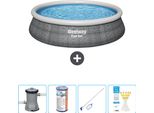 Bestway Piscina Gonfiabile Rotonda Ad Ambientazione Rapida - Stampa Rattan - 457 X 84 Cm - Inclusa Pompa - Filtro - Kit Di Pulizia - Strisce Reattive