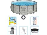Piscina Bestway Round Steel Pro Max - Stampa Su Pietra - 427 X 122 Cm - Inclusa Pompa - Scala - Copertura Pacchetto Manutenzione - Filtro