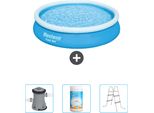 Bestway Piscina Gonfiabile Rotonda Ad Ambientazione Rapida - 366 X 76 Cm - Blu - Include Pompa - Cloro - Scaletta