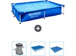 Piscina Bestway Steel Pro Rettangolare - 221 X 150 X 43 Cm - Blu - Include Pompa - Copertura - Telo Di Fondo