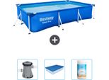 Piscina Bestway Steel Pro Rettangolare - 300 X 201 X 66 Cm - Blu - Include Pompa - Copertura - Cloro