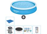 Piscina Gonfiabile Rotonda Bestway Ad Ambientazione Rapida - 366 X 76 Cm - Blu - Inclusa Copertura Della Pompa - Pacchetto Manutenzione - Filtro - Telo Di Protezione