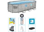 Piscina Bestway Oval Power Steel Swim Vista - Stampa Su Pietra - 549 X 274 X 122 - Inclusa Pompa - Scala - Copertura Pacchetto Manutenzione - Filtro - Pavimento In Piastrelle