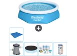Piscina Gonfiabile Rotonda Bestway Fast-Set - 244 X 61 Cm - Blu - Inclusa Copertura Della Pompa - Pacchetto Di Manutenzione - Filtro - Telo Di Protezione