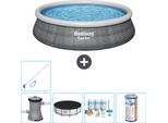 Bestway Piscina Gonfiabile Rotonda A Presa Rapida - Stampa Rattan - 457 X 84 Cm - Inclusa Copertura Pompa - Pacchetto Manutenzione - Filtro - Kit Pulizia