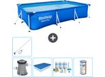 Piscina Bestway Pro Rettangolare In Acciaio - 300 X 201 X 66 Cm - Blu - Inclusa Copertura Della Pompa - Pacchetto Di Manutenzione - Filtro - Kit Di Pulizia