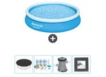 Bestway Piscina Gonfiabile Rotonda Ad Ambientazione Rapida - 366 X 76 Cm - Blu - Include Copertura - Pacchetto Manutenzione - Pompa - Piastrelle Per Pavimento