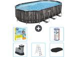 Piscina Bestway Oval Power Steel - 610 X 366 X 122 - Grigio - Compresa Pompa - Scaletta - Copertura Pacchetto Manutenzione - Filtro