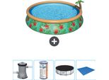 Piscina Gonfiabile Rotonda Bestway Ad Ambientazione Rapida - Paradise Print - 457 X 84 Cm - Inclusa Pompa - Filtro - Copertura - Telo Di Fondo