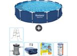 Piscina Bestway Round Steel Pro - 396 X 84 Cm - Blu - Pompa Inclusa - Tenda Da Sole - Pacchetto Manutenzione - Filtro - Scaletta