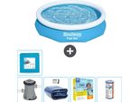 Piscina Gonfiabile Rotonda Bestway Ad Ambientazione Rapida - 305 X 66 Cm - Blu - Inclusa Pompa Tenda - Pacchetto Manutenzione - Filtro - Pavimento In Piastrelle