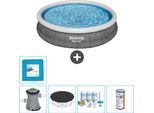 Bestway Piscina Gonfiabile Rotonda Ad Ambientazione Rapida - Stampa Rattan - 366 X 76 Cm - Inclusa Copertura Della Pompa - Pacchetto Manutenzione - Filtro - Piastrelle Per Il Pavimento