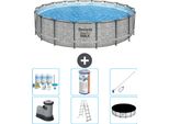 Piscina Bestway Round Steel Pro Max - Stampa Su Pietra - 549 X 122 - Compresa Pompa - Scala - Pacchetto Manutenzione Copertura - Filtro - Kit Pulizia