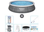 Piscina Gonfiabile Rotonda Bestway Ad Ambientazione Rapida - Stampa Rattan - 457 X 107 Cm - Inclusa Pompa - Copertura A Scaletta - Pacchetto Manutenzione - Filtro - Kit Pulizia