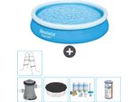 Piscina Gonfiabile Rotonda Bestway Ad Ambientazione Rapida - 366 X 76 Cm - Blu - Inclusa Copertura Della Pompa - Pacchetto Manutenzione - Filtro - Scaletta