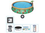 Piscina Gonfiabile Rotonda Bestway Ad Ambientazione Rapida - Paradise Print - 457 X 84 Cm - Inclusa Copertura Della Pompa - Pacchetto Manutenzione - Filtro - Piastrelle Per Il Pavimento