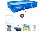 Piscina Bestway Pro Rettangolare In Acciaio - 300 X 201 X 66 Cm - Blu - Inclusa Pompa - Tenda Da Sole - Pacchetto Manutenzione - Filtro - Kit Pulizia