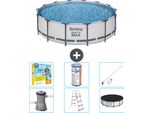Piscina Bestway Round Steel Pro Max - 427 X 107 Cm - Grigio - Compresa Pompa - Scala - Copertura Pacchetto Manutenzione - Filtro - Kit Pulizia