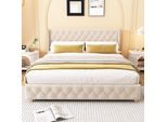 Letto Imbottito Flieks 180X200Cm Letto Giovanile Con Rete A Doghe, Letto Matrimoniale Letti Classici Letto Per Bambini Letto In Legno Massiccio, Velluto, Beige Chiaro