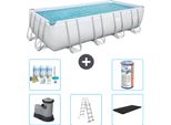 Piscina Rettangolare Bestway Power Steel - 549 X 274 X 122 - Grigio - Compresa Pompa - Scala - Copertura Pacchetto Manutenzione - Filtro