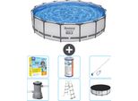 Piscina Bestway Round Steel Pro Max - 457 X 107 Cm - Grigio - Compresa Pompa - Scala - Copertura Pacchetto Manutenzione - Filtro - Kit Pulizia