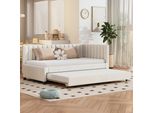 Letto Imbottito Flieks 90X200Cm Con Rete A Doghe, Divano Letto Da Giorno Con Letto Estraibile, Letto Singolo Letto Per Ospiti Letto Da Giorno Letto Per Ragazzi Divano Letto, Velluto, Beige
