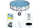 Piscina Bestway Round Steel Pro Max - 549 X 122 Cm - Grigio - Inclusa Pompa - Scala - Copertura Pacchetto Manutenzione - Filtro