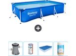 Piscina Bestway Pro Rettangolare In Acciaio - 300 X 201 X 66 Cm - Blu - Pompa Inclusa - Filtro - Copertura - Cloro